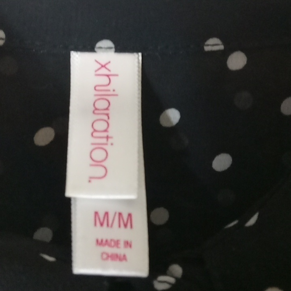 Xhiliration Blouse Black w/ White Polka Dots Med Like New - Picture 2 of 5